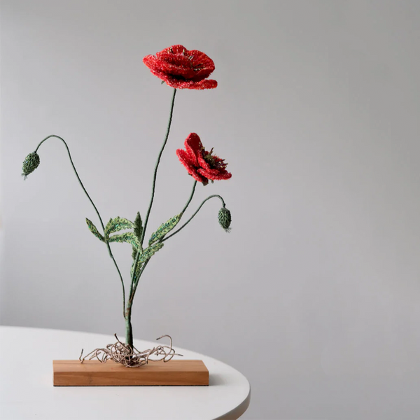 Field Poppy Embroidered Art Object