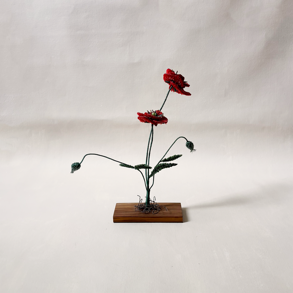 Field Poppy Embroidered Art Object