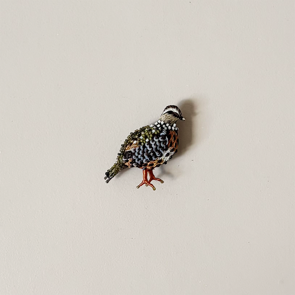 Fool Quail Embroidered Pin