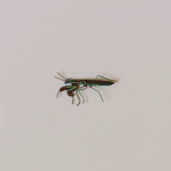 Green Mantis Embroidered Pin