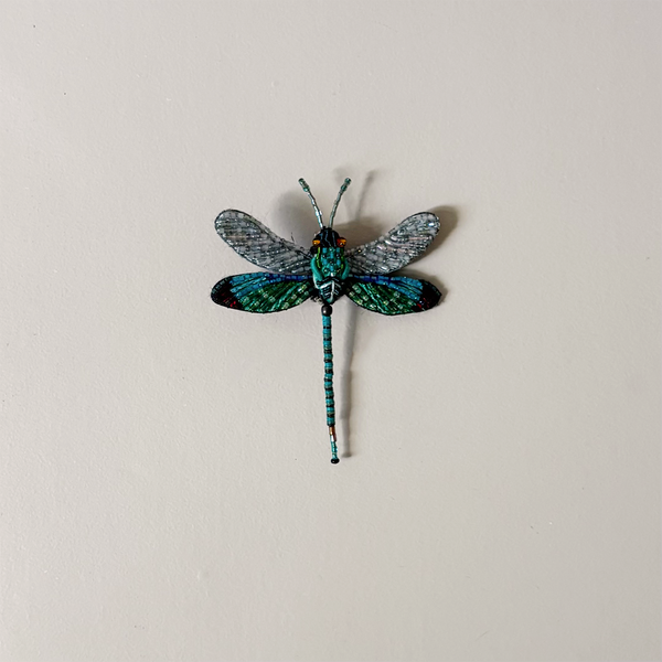 Oriental Greenwing Dragonfly Embroidered Pin
