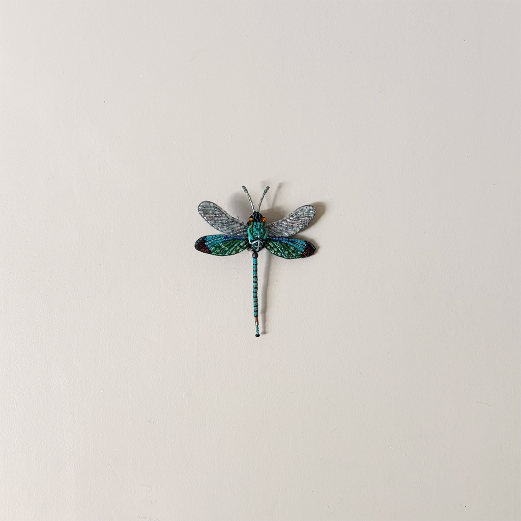 Oriental Greenwing Dragonfly Embroidered Pin