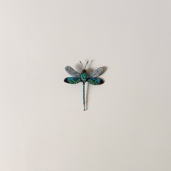 Oriental Greenwing Dragonfly Embroidered Pin
