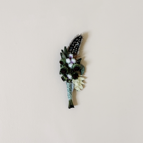 Spotted Feather Boutonniere Embroidered Pin