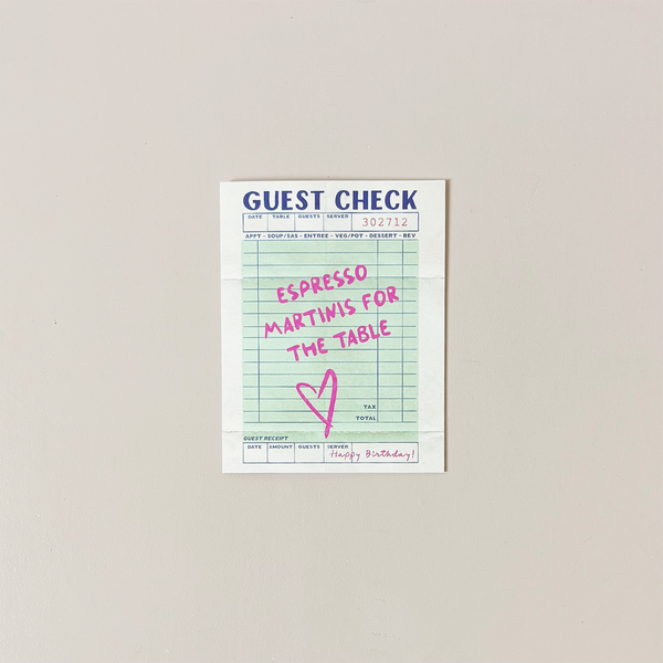 Espresso Martinis Guest Check Note Card