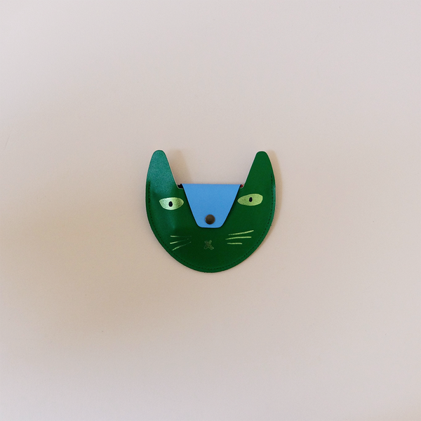 Cat Pocket Purse Green/Cornflower
