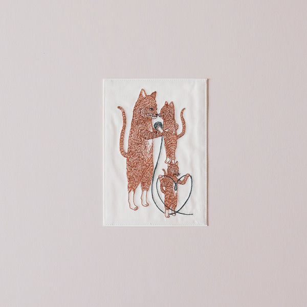 Mama Cat & Kittens Embroidered Note Card