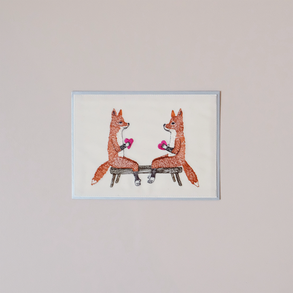 Smitten Foxes Embroidered Note Card
