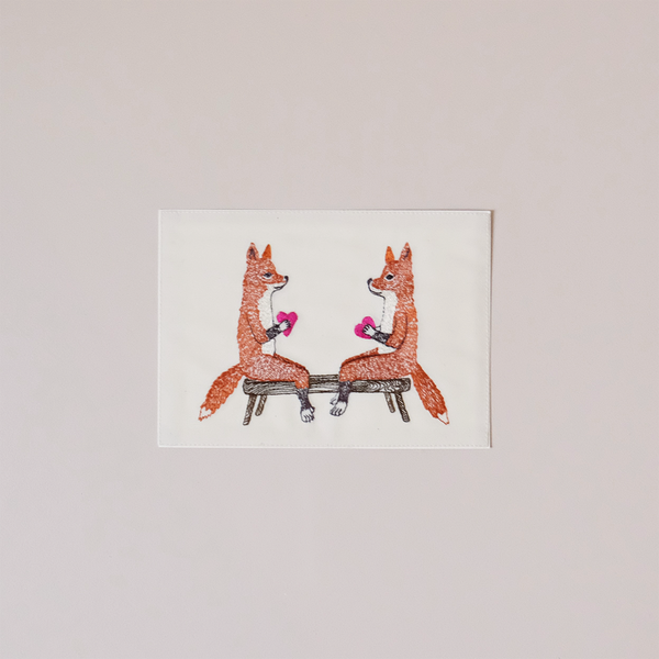 Smitten Foxes Embroidered Note Card