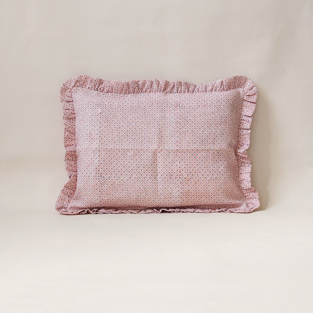Ruffled Edge Boudoir Pillow Cover Pink Dot