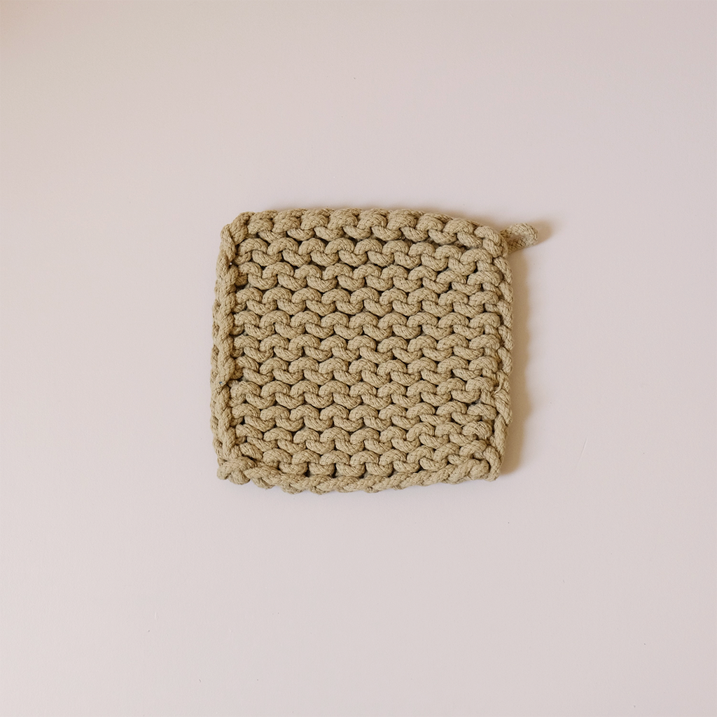 Knit Cotton Pot Holder Taupe