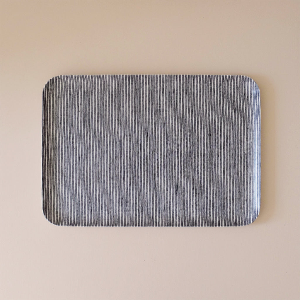 Linen Coated Tray Large Grey & White Stripe