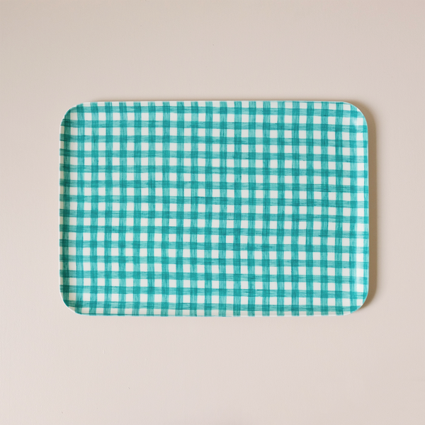 Linen Coated Tray Large Green Gingham