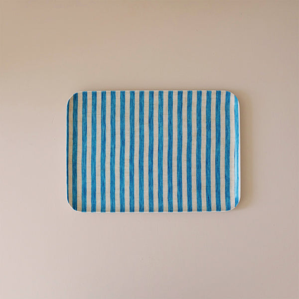 Linen Coated Tray Medium Turquoise Stripe