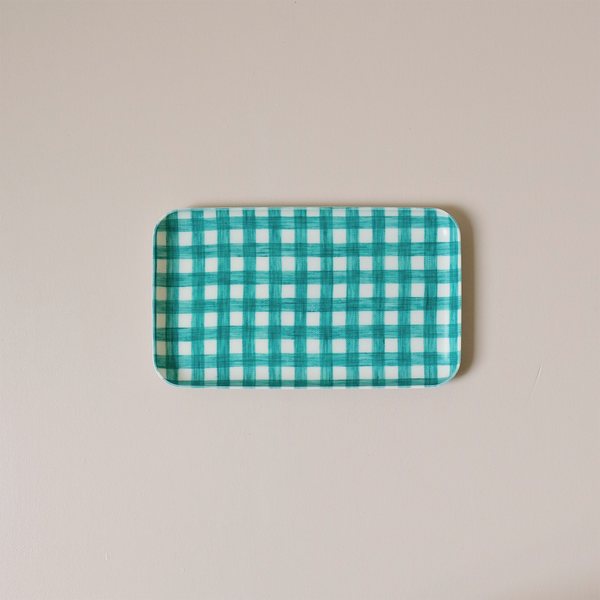 Linen Coated Tray Small Green Gingham
