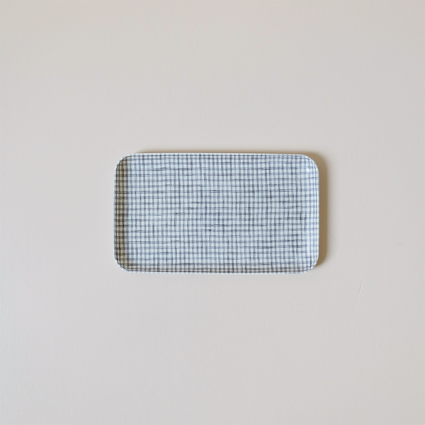 Linen Coated Tray Small Light Grey & White Check