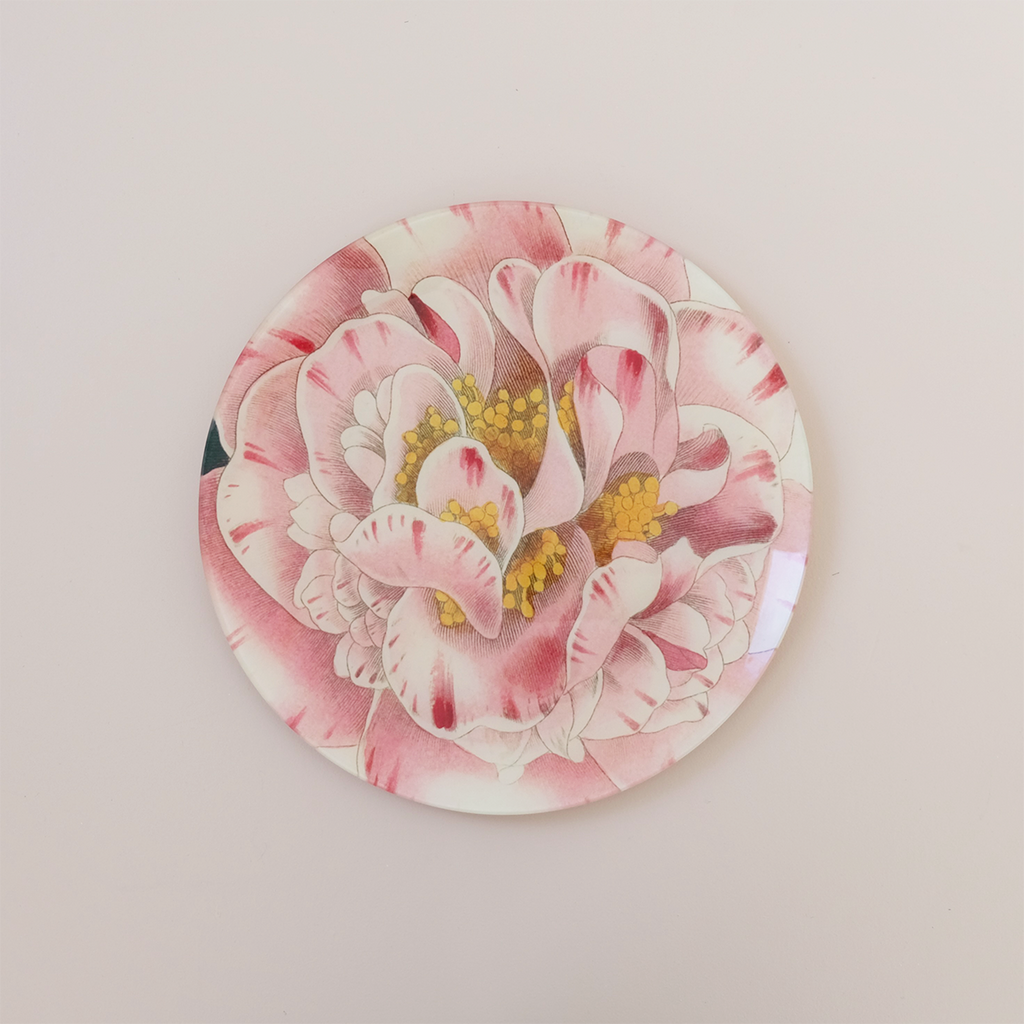 11" Round Dish, Variegated Camellia