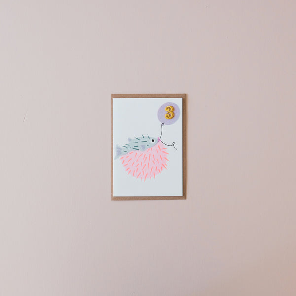 Pufferfish 3rd Birthday Note Card