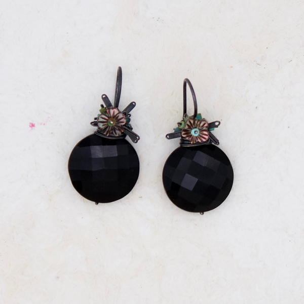 Black Chalcedony Fringe Earrings