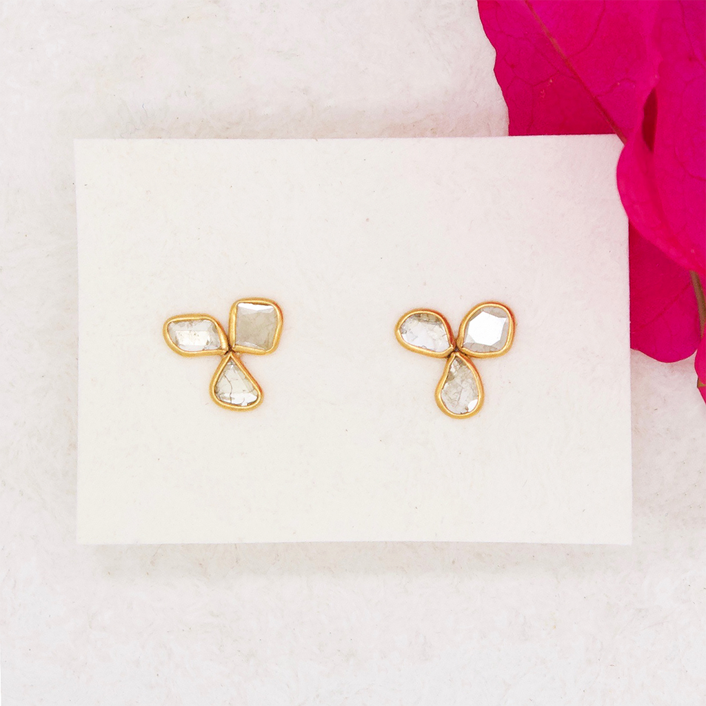 Golden Diamond Slice Floret Earrings