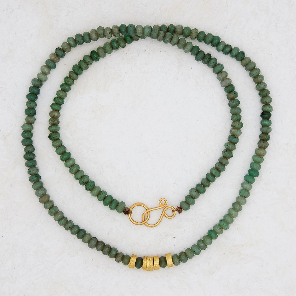 Green African Quartz with Gold Disk Necklace