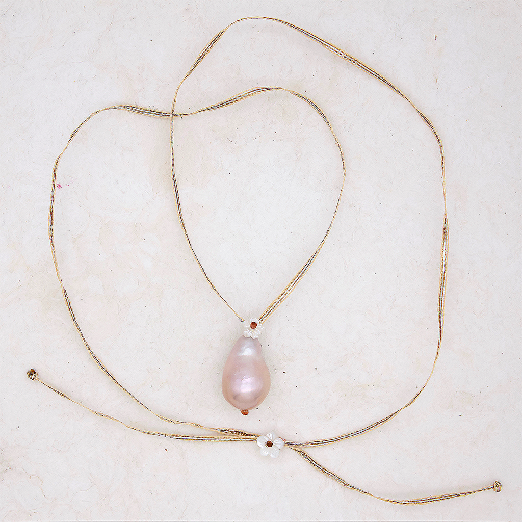 Baroque Pearl on Ribbon Necklace