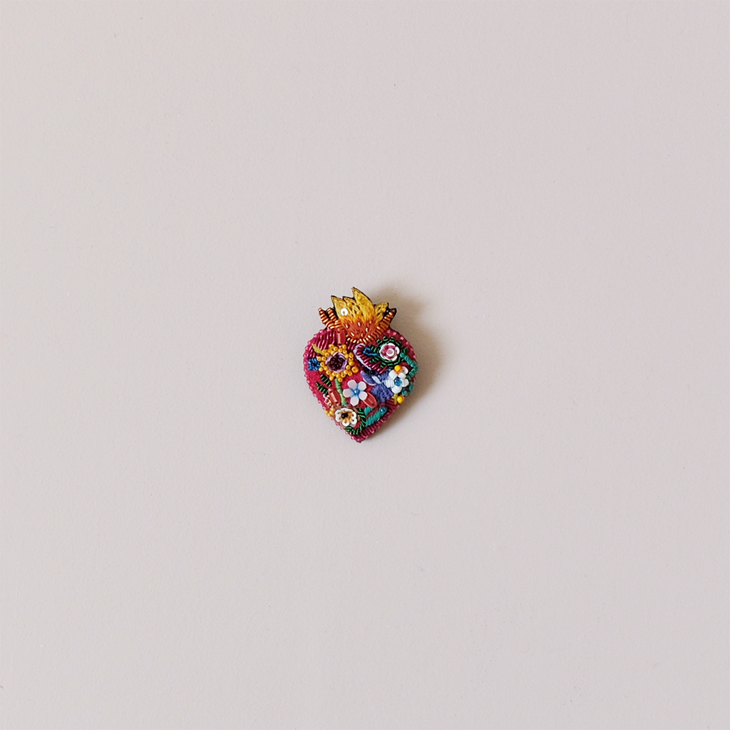 Flaming Heart Embroidered Pin