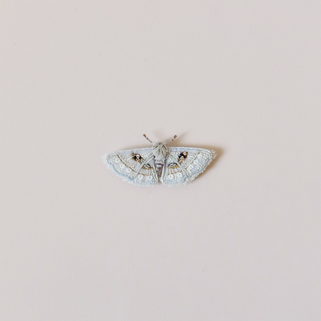 White Spring Moth Embroidered Pin