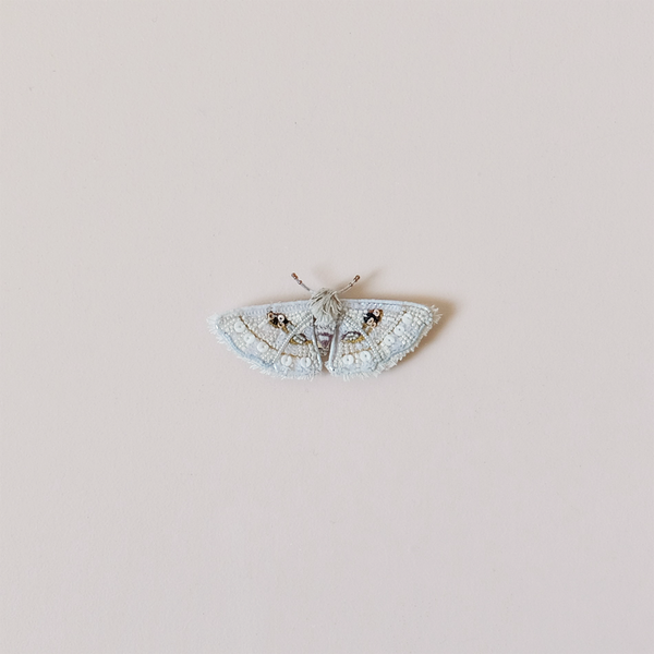 White Spring Moth Embroidered Pin